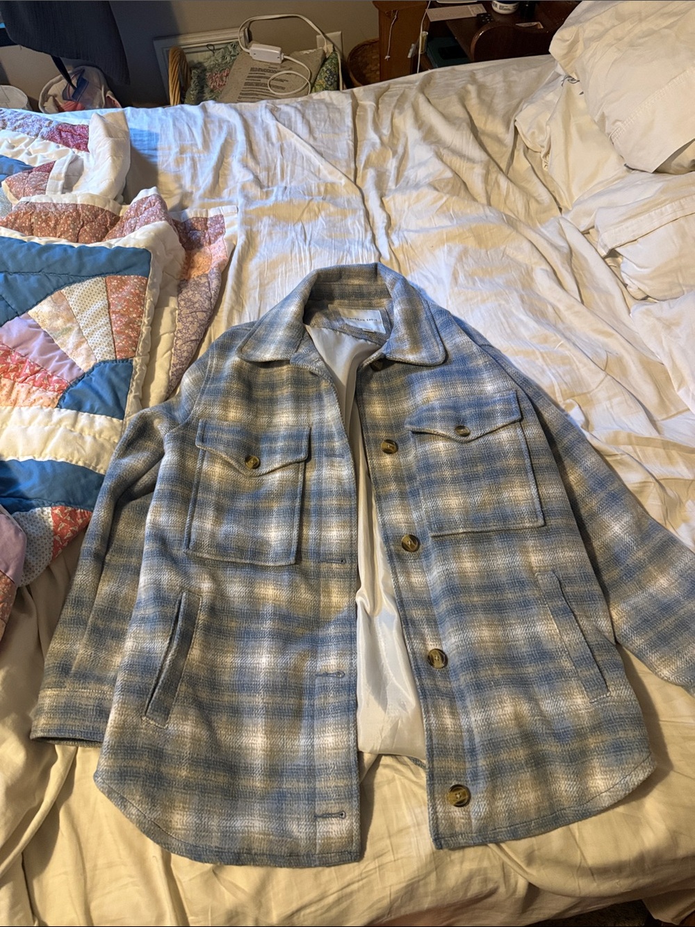 American eagle blue plaid oversized shacket